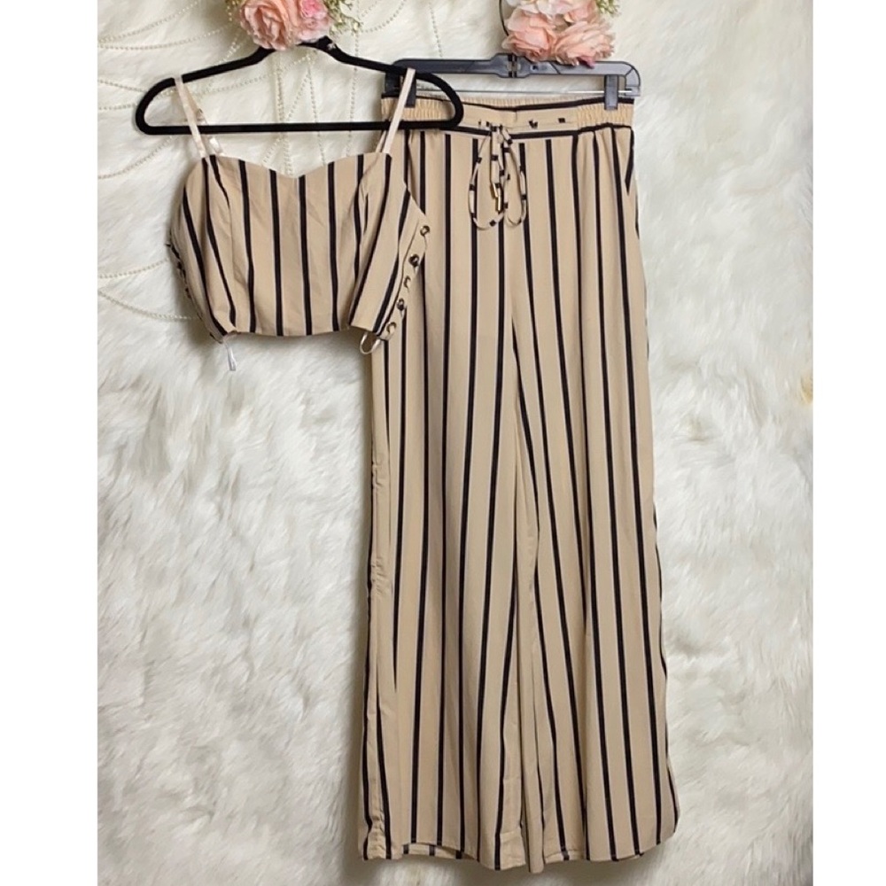 Papaya Two Piece Set Stripped Crop Jumpsuit